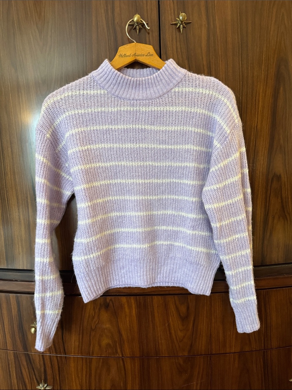Soft Lavender Stripe Women's Sweater - Cozy Crewneck